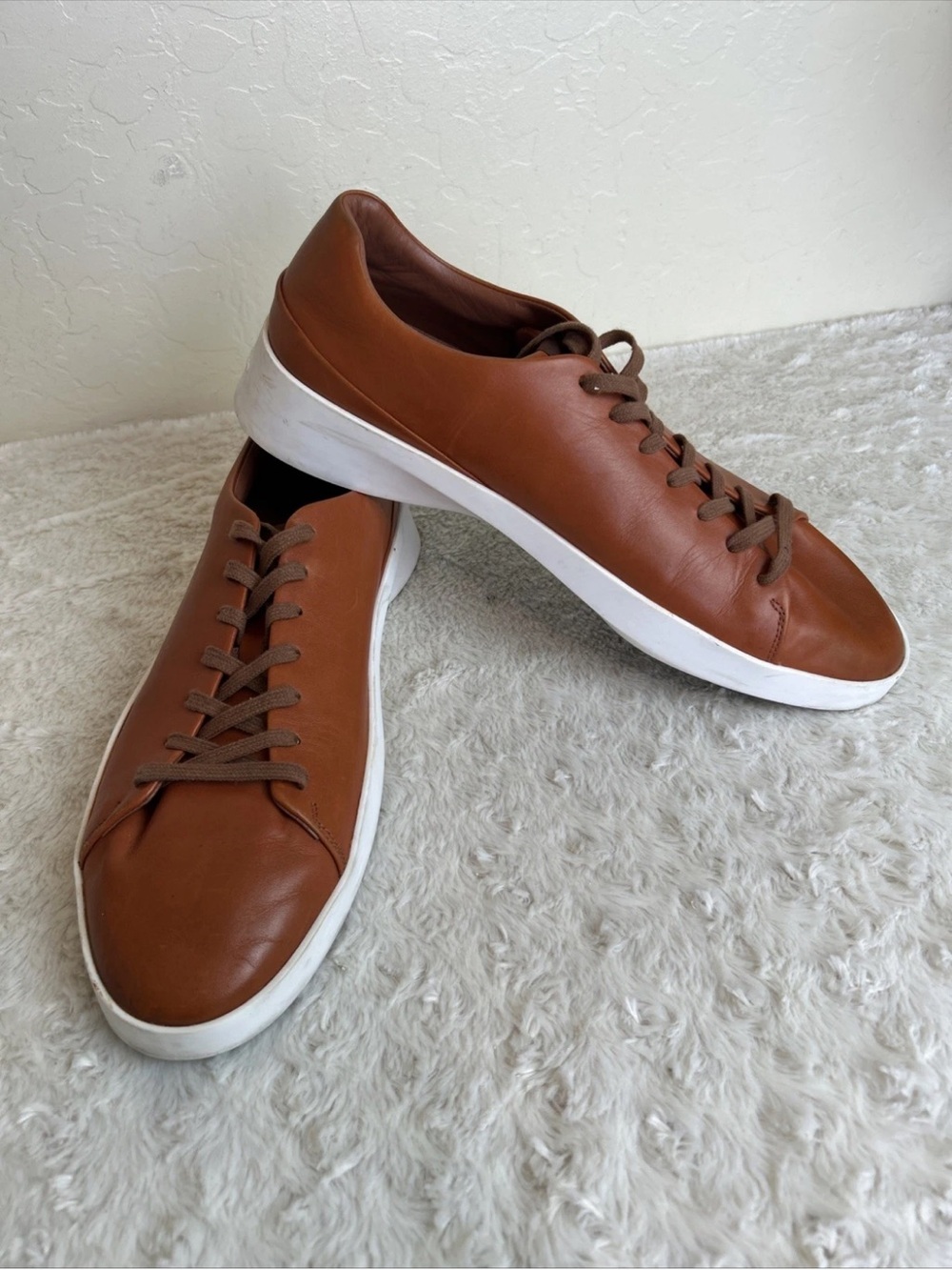 Wolf & Shepherd Mens Sz 15 Brown Leather Cruise Lace Up Sneakers Shoes